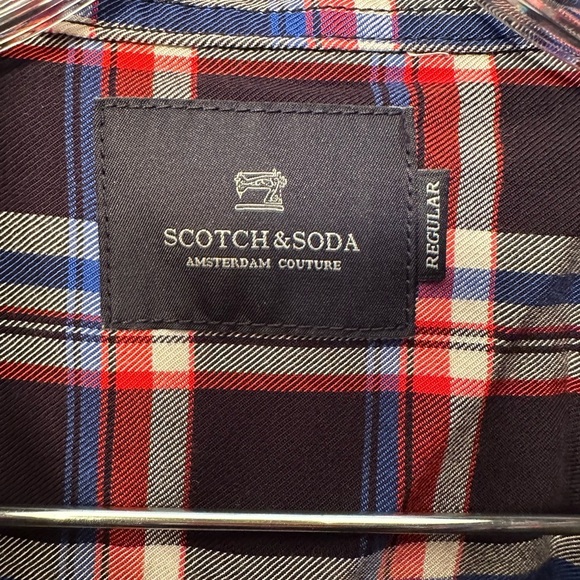 SCOTCH & SODA Regular Shirt Men's Medium Plaid Check Blue Red Black 100% Viscose - Picture 2 of 8